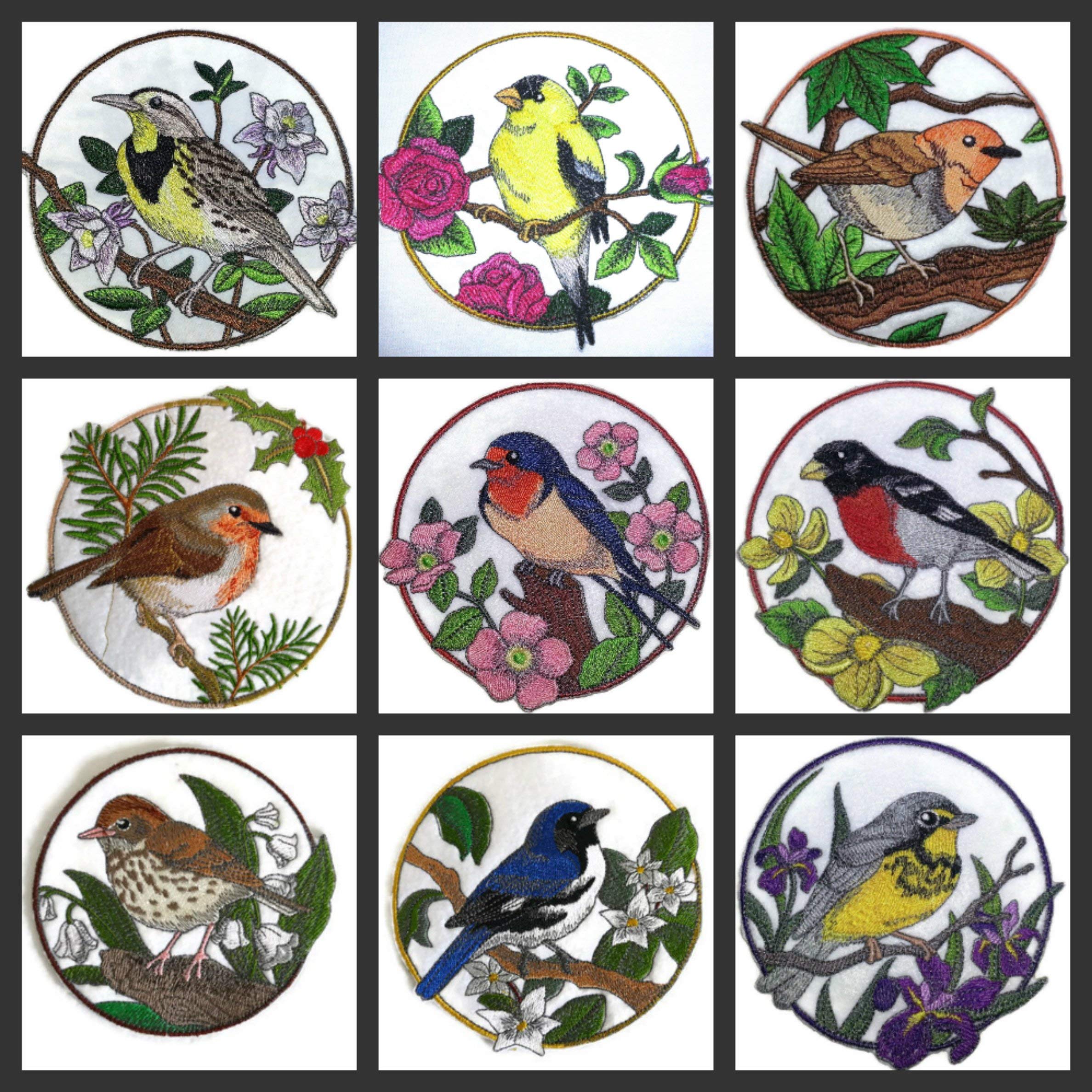 Naturaleza entretejida en hilos, Reino de las aves asombrosas [Reinita azul de garganta negra y Mayflowers] [Personalizado y único] Parche bordado para planchar o coser [5" x 5"] [Hecho en EE. UU.]