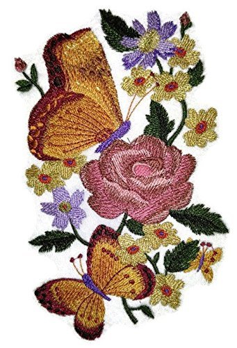 Custom and Unique Blooms and Butterflies [Flutterby Fancy Feature] Embroidered Iron on/Sew Patch (6.85" x 4.19") [Made in USA]