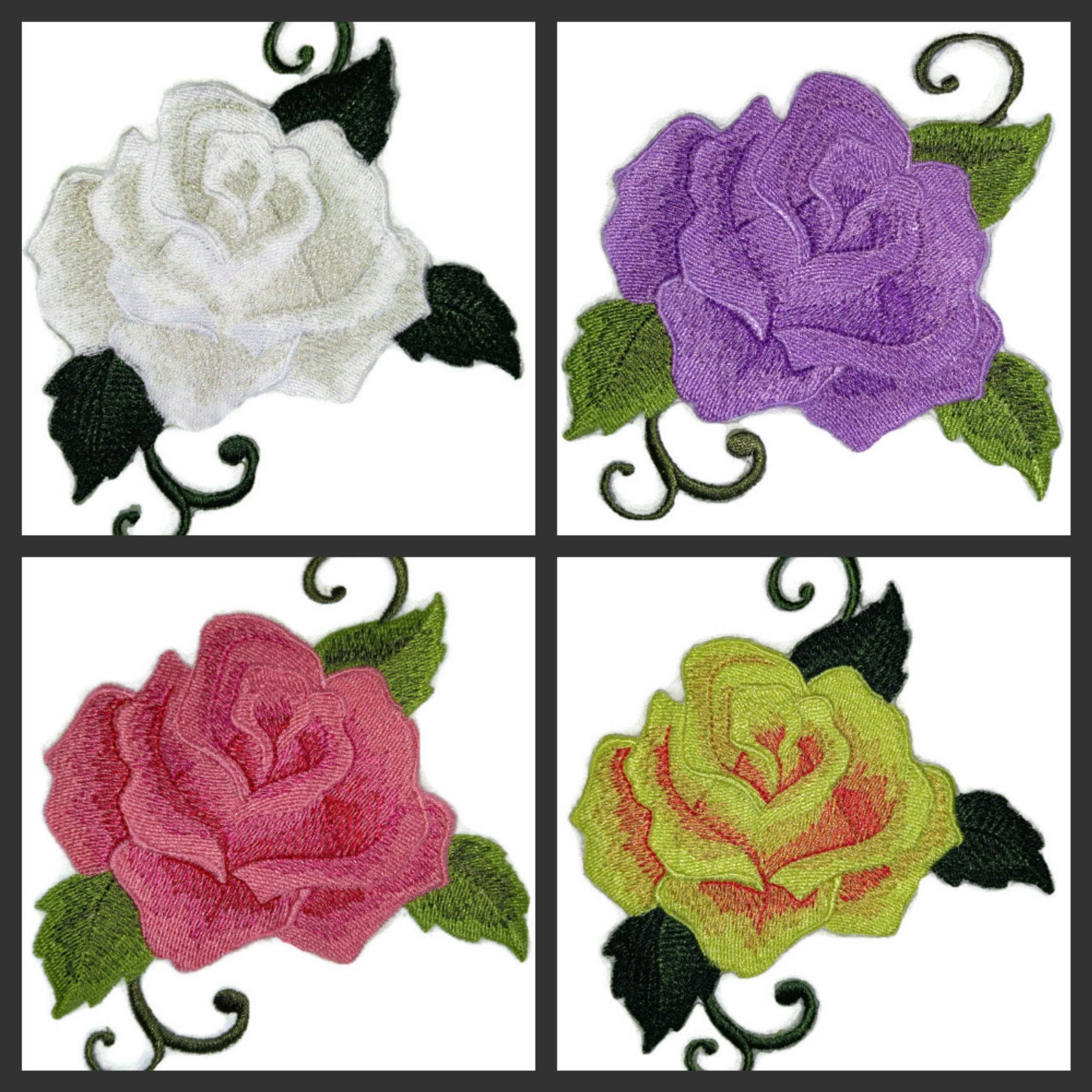 Parche bordado con una rosa individual en color rosa oscuro, ideal para planchar o coser, tejido con hilos naturales [5" x 4"] [Hecho en EE. UU.]