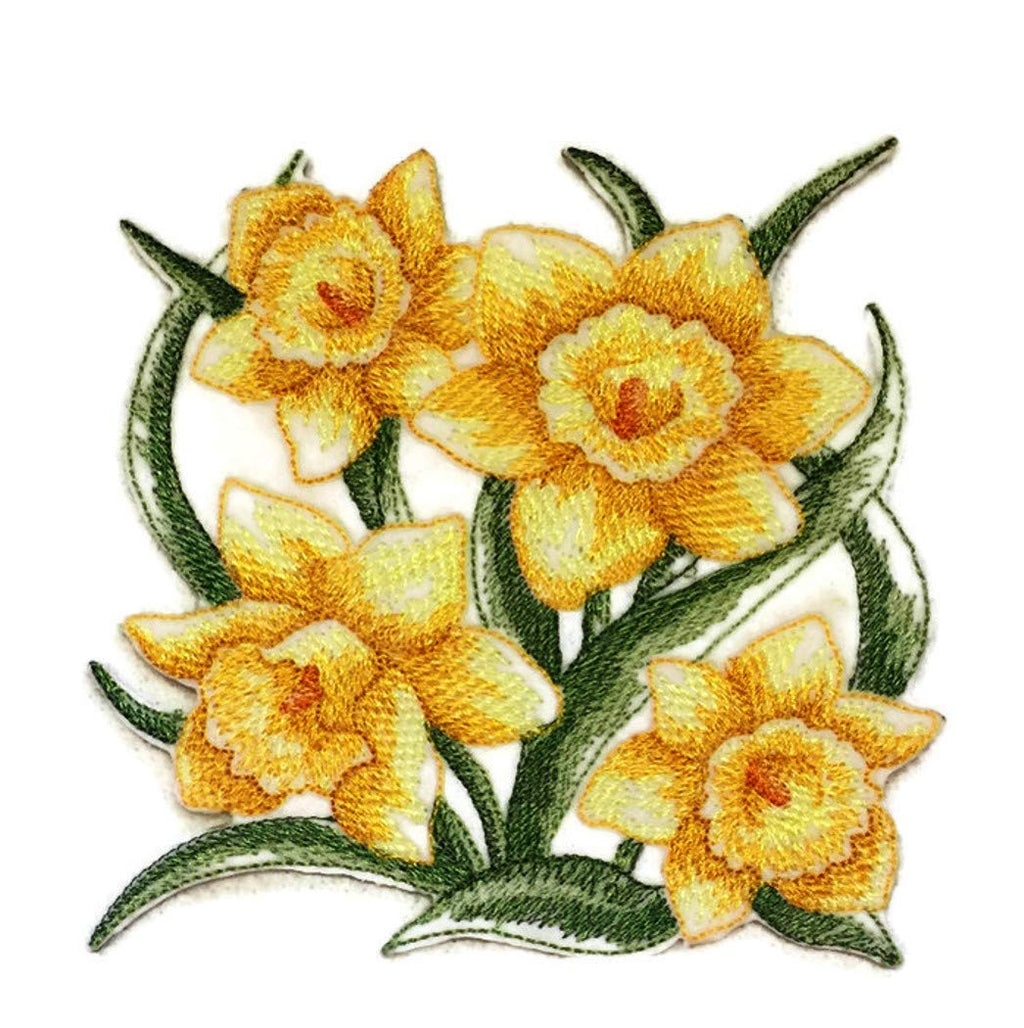 Custom Blooming Flowers Sketch [Sketched Daffodils] Embroidered Iron on/Sew Patch (4.86" x 4.86") [Made in USA]