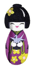 Kokeshi and Origami Crane (6.84" x 2.3") embroidered iron-on patch