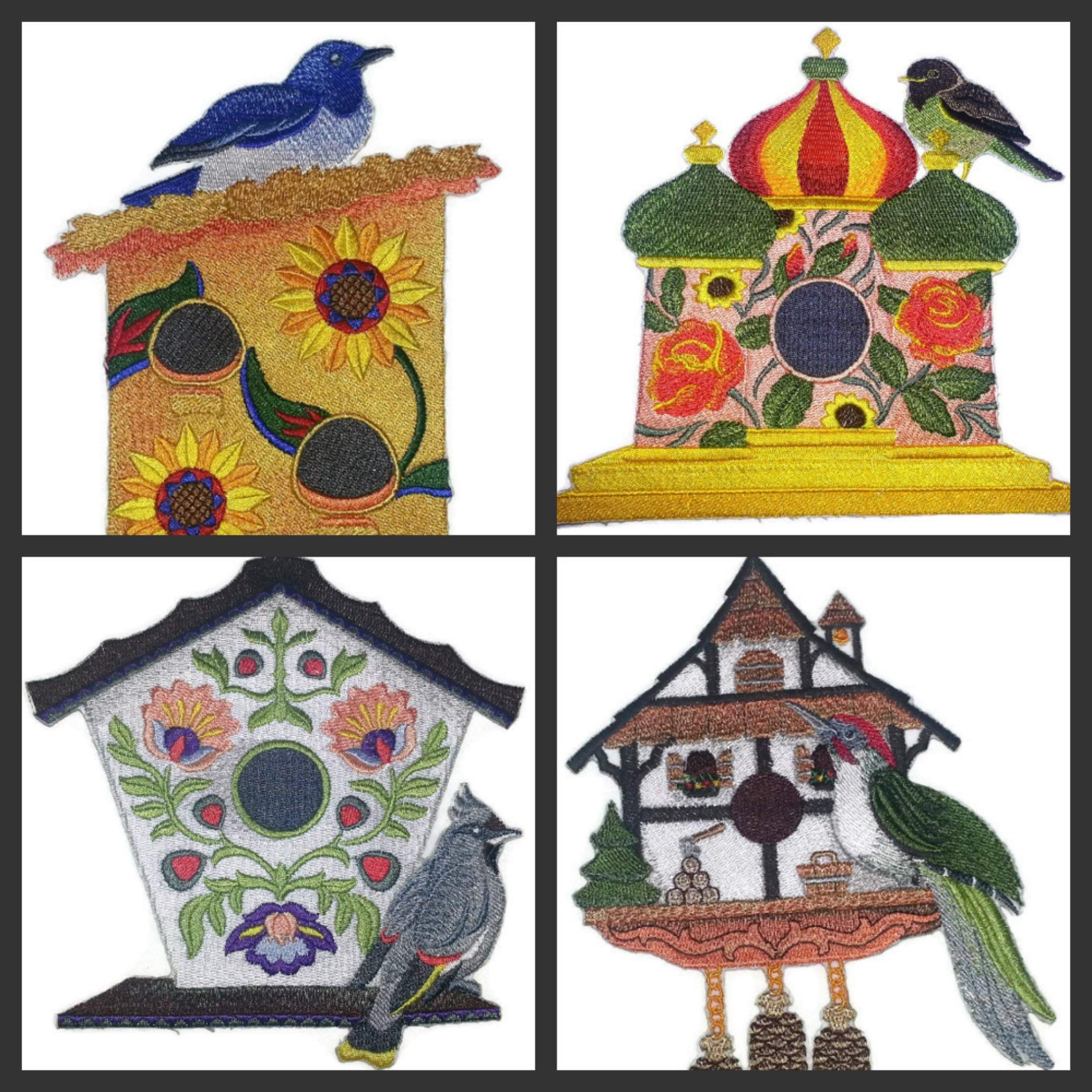 Parche bordado para planchar o coser BeyondVision, personalizado y único, con una increíble casa para pájaros [Casa para pájaros alemana con madera verde euroasiática] [18,5 cm x 13,5 cm] [Hecho en EE. UU.]