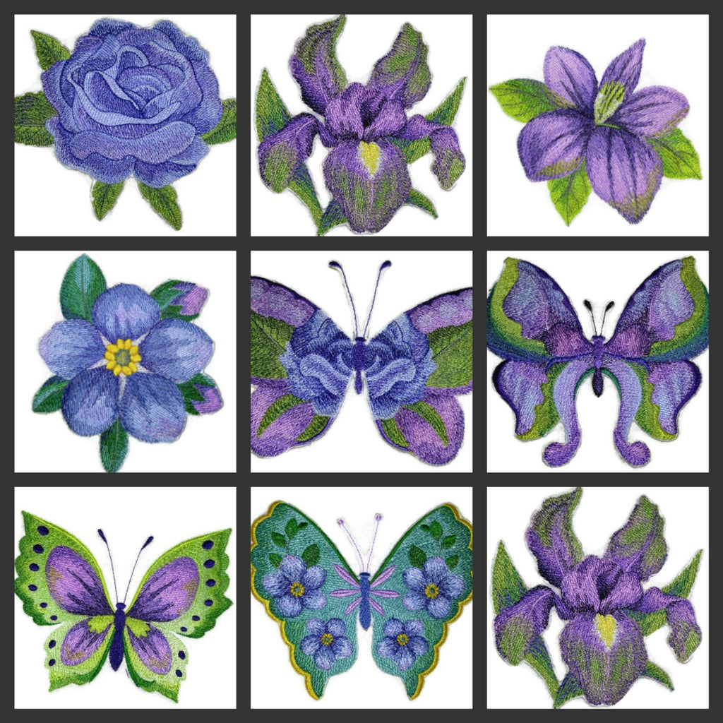 Parche bordado para planchar o coser con flores y mariposas en acuarela, personalizado y único [Mariposa no me olvides en acuarela] [5,98" x 4,85"] [Hecho en EE. UU.]