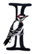 Letter I and Downy Woodpecker / (3.4" x 6.1") embroidered iron-on patch