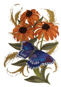 Red Spotted Butterfly and Cone Flowers (5.53" x 7.78") embroidered iron-on patch