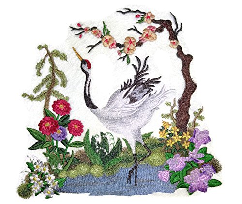 Nature Weaved in Threads, Amazing Birds Kingdom [Japanese Crane Scene ] [Custom and Unique] Embroidered Iron on/Sew Patch (9" x 8.81") [Made in USA]