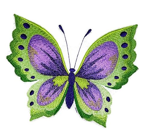 Parche bordado para planchar o coser con diseño de mariposas y flores de acuarela [Mariposa violeta acuarela], personalizado y único, [15,5 x 12,2 cm] [Hecho en EE. UU.]