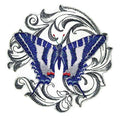 Zebra Swallowtail Butterfly with Baroque (5" x 5") embroidered iron-on patch