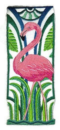 Nature weaved in threads, Birds Kingdom [Art Deco Flamingo ] [] / (6.87" x 2.75") [] embroidered iron-on patch