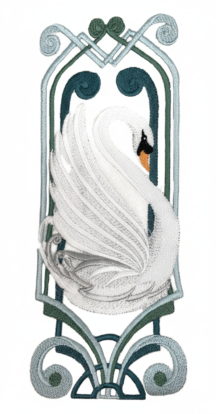 Parche bordado termoadhesivo/cosido de cisne art déco de Beyond Vision (9,5 x 24 cm)