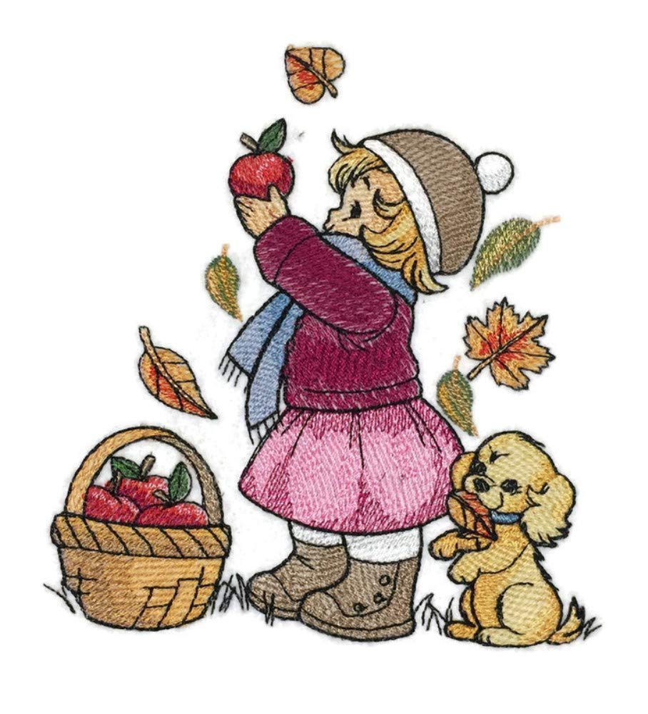 Parche bordado para planchar o coser, personalizado y único, tejido con hilos, con el logo de la infancia de los niños. [Recogiendo manzanas], hecho en EE. UU.