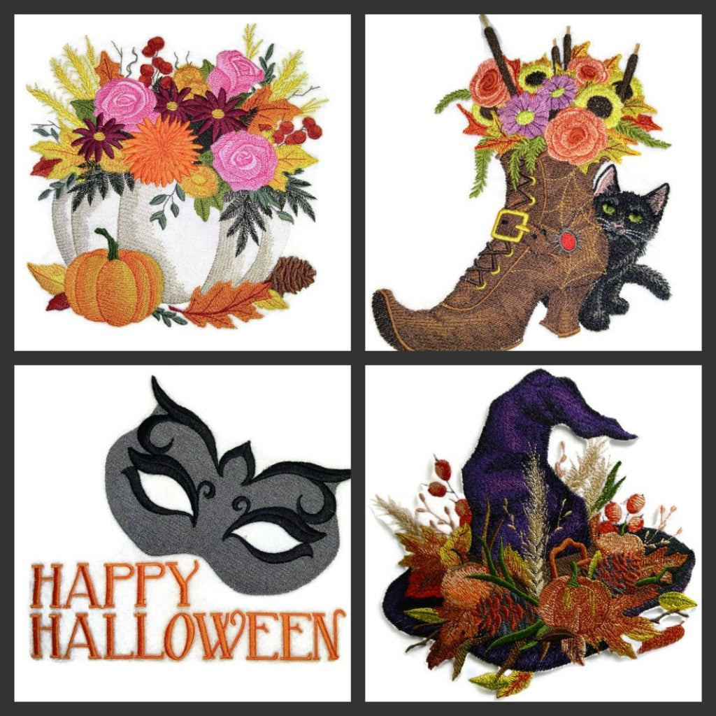 Custom and Unique Happy Halloween [ Halloween Boot Bouquet ] Embroidered Iron on/Sew Patch (7.18" x 5.87") [Made in USA]