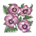 Sketched Pansies (4.86" x 4.86") embroidered iron-on patch