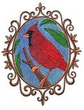 Nature Weaved in Threads, Birds Kingdom [Cardinal Cameo [] / (5" x 6.16") [] embroidered iron-on patch
