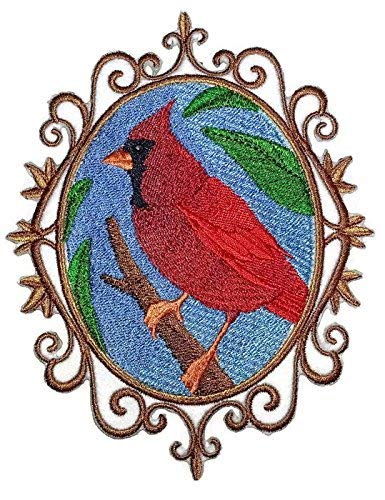 Nature Weaved in Threads, Amazing Birds Kingdom [Cardinal Cameo [Custom and Unique] Embroidered Iron on/Sew Patch (5" x 6.16") [Made in USA]