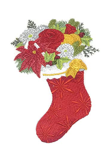 Parche bordado para planchar o coser con diseño de calcetín navideño BeyondVision [17 x 12 cm] [Hecho en EE. UU.]