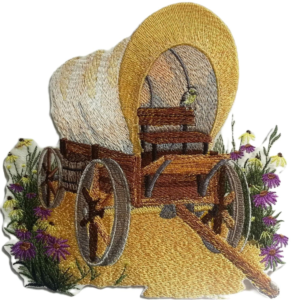 Custom and Unique Prairie Wagon Scene Embroidered Iron on/Sew Patch (6.2" x 5.87")