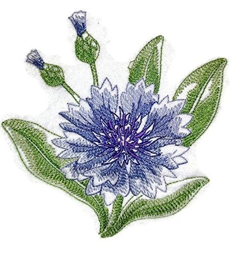 BeyondVision Custom Blooming Flowers Sketch [Sketched Cornflower Single] Embroidered Iron on/Sew Patch (5.5" x 4") [Made in USA]