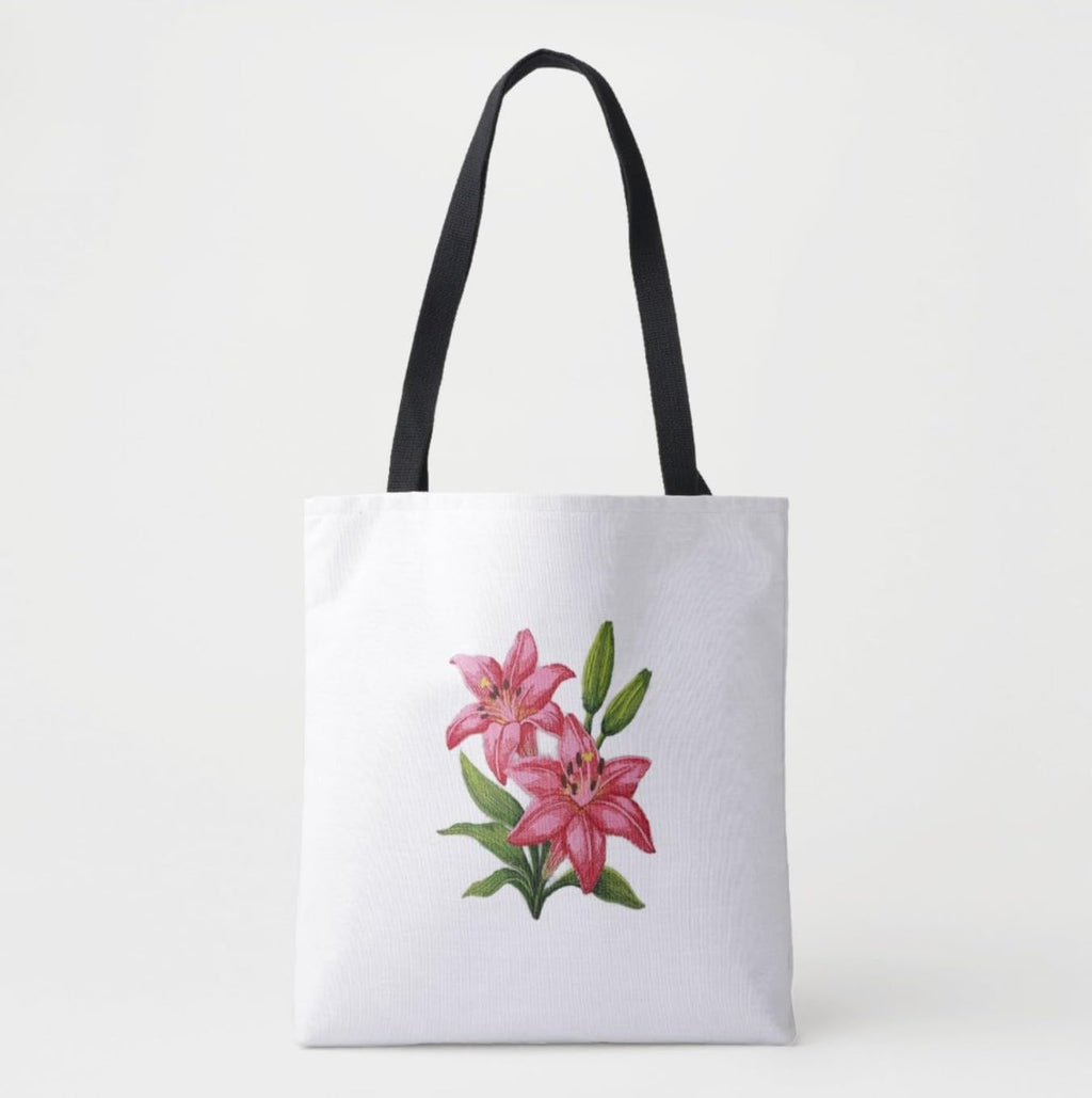 Parche bordado de flores de lirio rosa BeyondVision – Aplique floral grande de 15,87 x 18,8 cm para planchar o coser – Parche floral decorativo para chaquetas, vaqueros, bolsos y manualidades – Hecho en EE. UU.