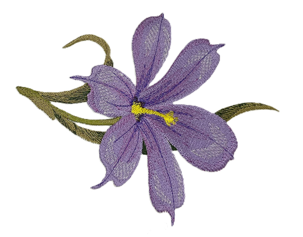Parche bordado para planchar o coser con diseño de flor de iris y hierba de ojos azules [5,78" (ancho) x 7,37" (alto)]
