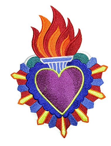Parche bordado para planchar o coser "Milagro Healing Hearts" (Corazón y Llama Milagro), personalizado y único [16,8 x 12,8 cm] [Hecho en EE. UU.]