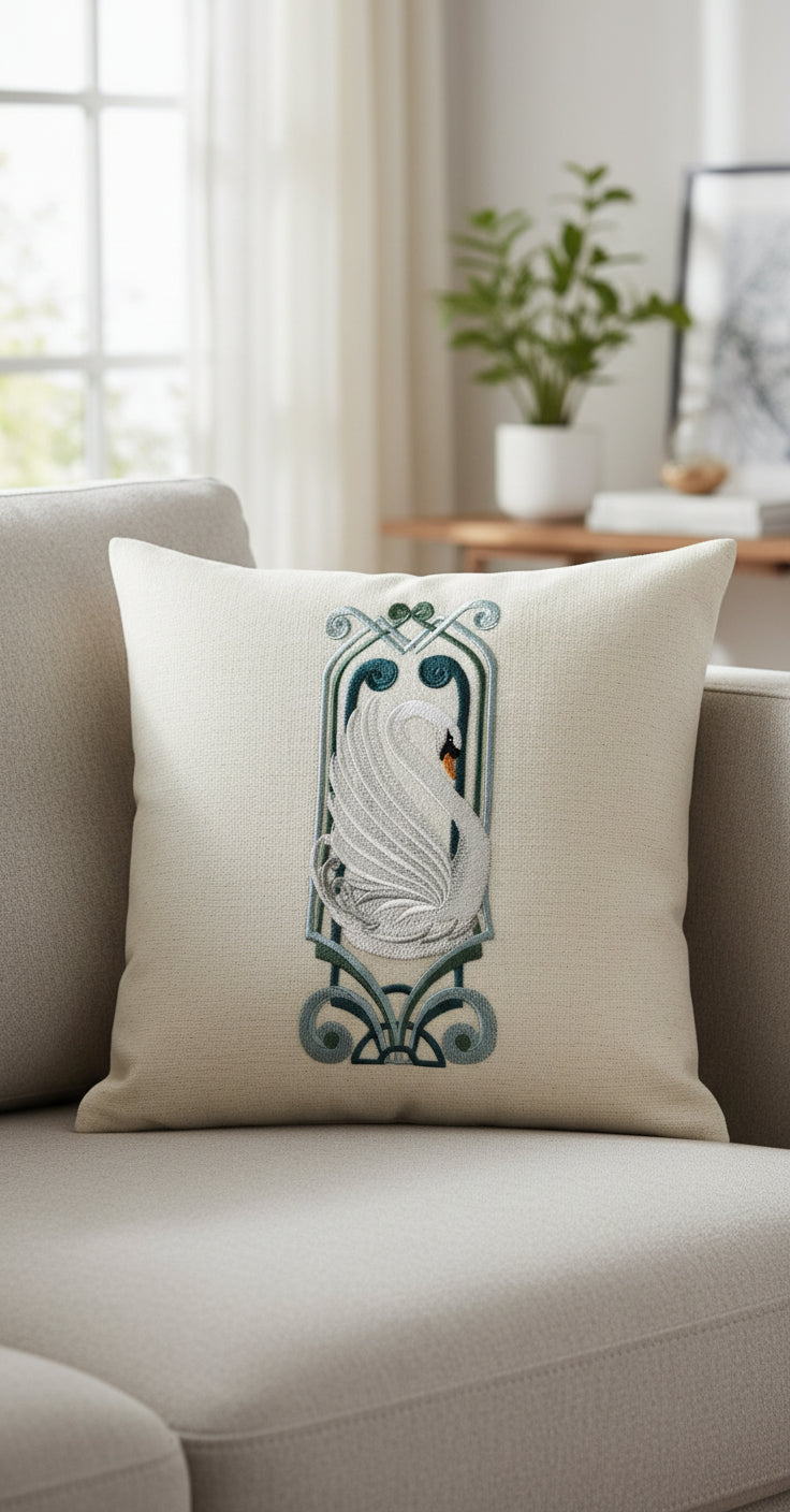 Parche bordado termoadhesivo/cosido de cisne art déco de Beyond Vision (9,5 x 24 cm)