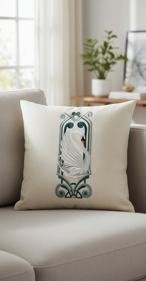 Parche bordado termoadhesivo/cosido de cisne art déco de Beyond Vision (9,5 x 24 cm)