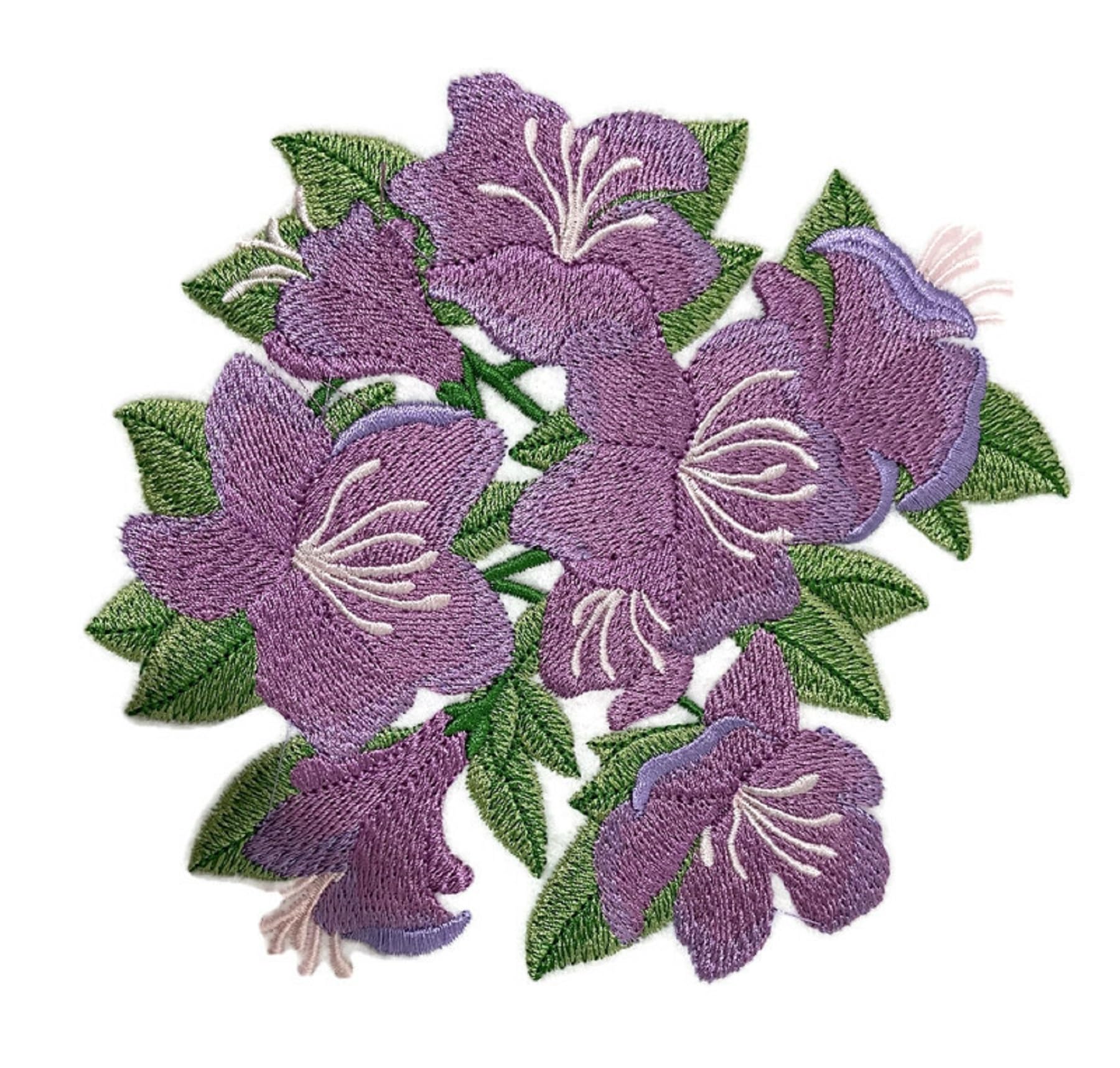 Bloom Azalea Flower Embroidered Iron on/Sew Patch (5.52" x 5.99")