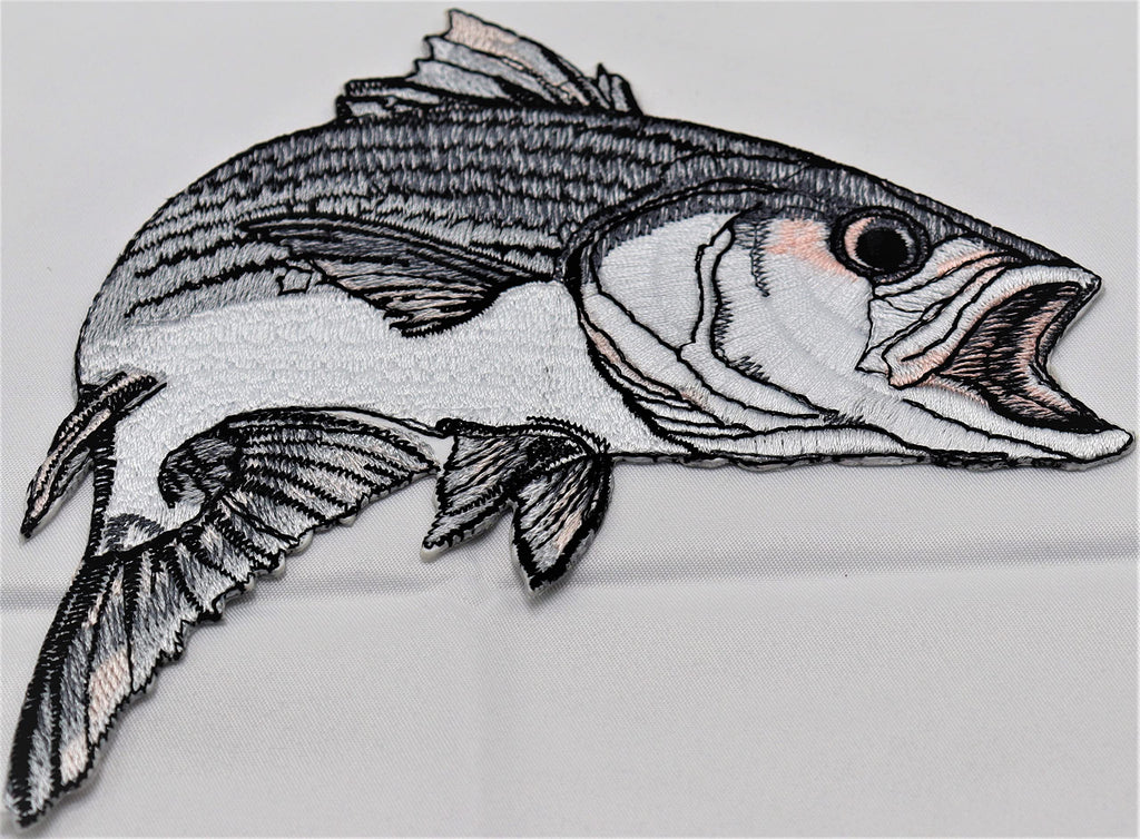 Hermosos retratos de peces personalizados de Nature's Bounty [lubina rayada] Parche bordado para planchar o coser [5,8" x 5"] Hecho en EE. UU.