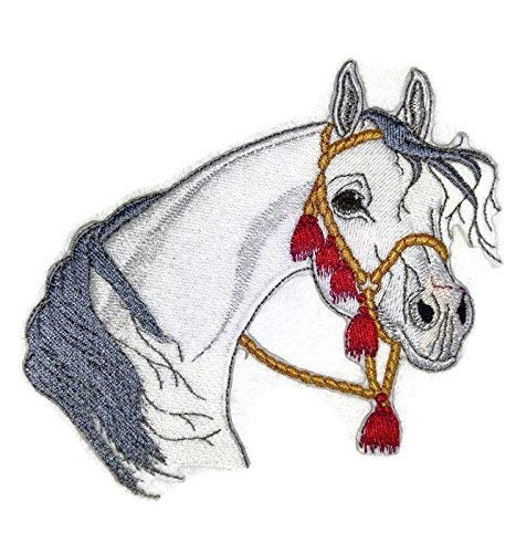 BeyondVision Custom and Unique Horse Face [White Arabian Horse Face ] Embroidered Iron On/Sew Patch (5.3" x 5") Made in USA