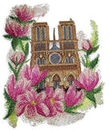 Notre Dame and Magnolias in Watercolor / (6.8" x 4.86") [] by BeyondVision embroidered iron-on patch