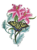 Swallowtail Butterfly and Lilies (6.8" x 4.86") embroidered iron-on patch