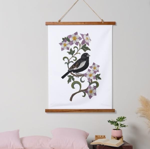 Custom Colorado Lark Bunting and Columbine Medley Bird Embroidery Iron On/Sew Patch - Beyond Vision (6.85" x 11.78")