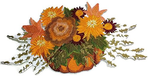 Fall at Its Best Unique Portraits [ Pumpkin Floral Spray ] Embroidered Iron on/Sew Patch (9.98" x 5.16") [Made in USA]