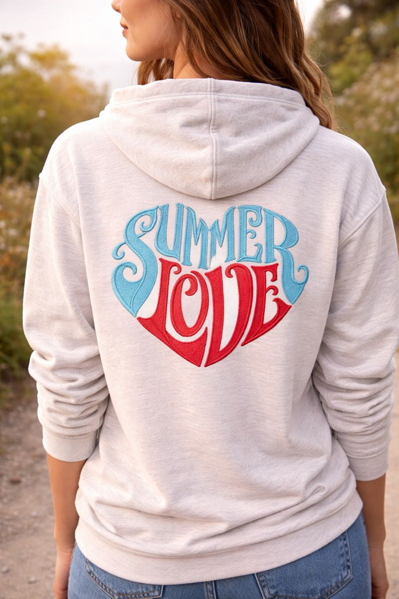 Summer Love Embroidered Patch 7.8 x 6.69 Inch Felt Iron On or Sew On – Handmade USA Statement Appliqué