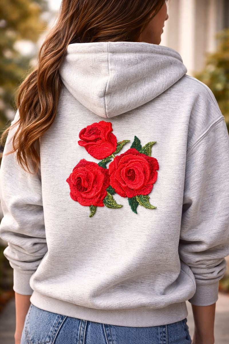 Roses Floral Embroidered Patch – Triple Bloom Red Flower Iron-On & Sew-On Applique for Jackets, Bags & DIY Fashion