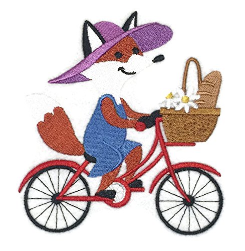 Nature Weaved in Threads, Amazing Picnic Pal - Foxy Cyclist [Custom and Unique] Embroidered Iron on/Sew Patch (5.41" x 4.88") [Made in USA]