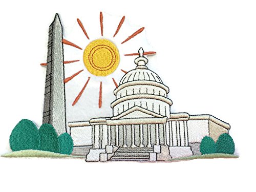 Parche bordado termoadhesivo "Round The World City Square" - Washington, D.C. [19 cm x 13 cm] [Hecho en EE. UU.]