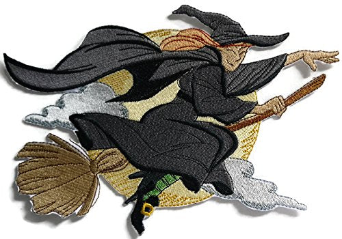 Set of 2 Midnight Gothic Witchcraft Statement Embroidered Patches (10.7" & 8.1" Large Back Appliques) | Iron-On or Sew-On Biker Vest & Jacket Patches Component
