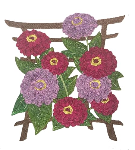 Beyond Vision Custom Flower Japanese Zinnia Embroidered Iron on/Sew Patch (5.85" x 6.18")