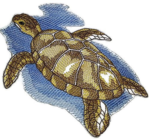 Nature's Bounty Beautiful Custom Turtle Portraits [ Sea Turtle ] Embroidered Iron On/Sew Patch (6" x 5") Made in USA]
