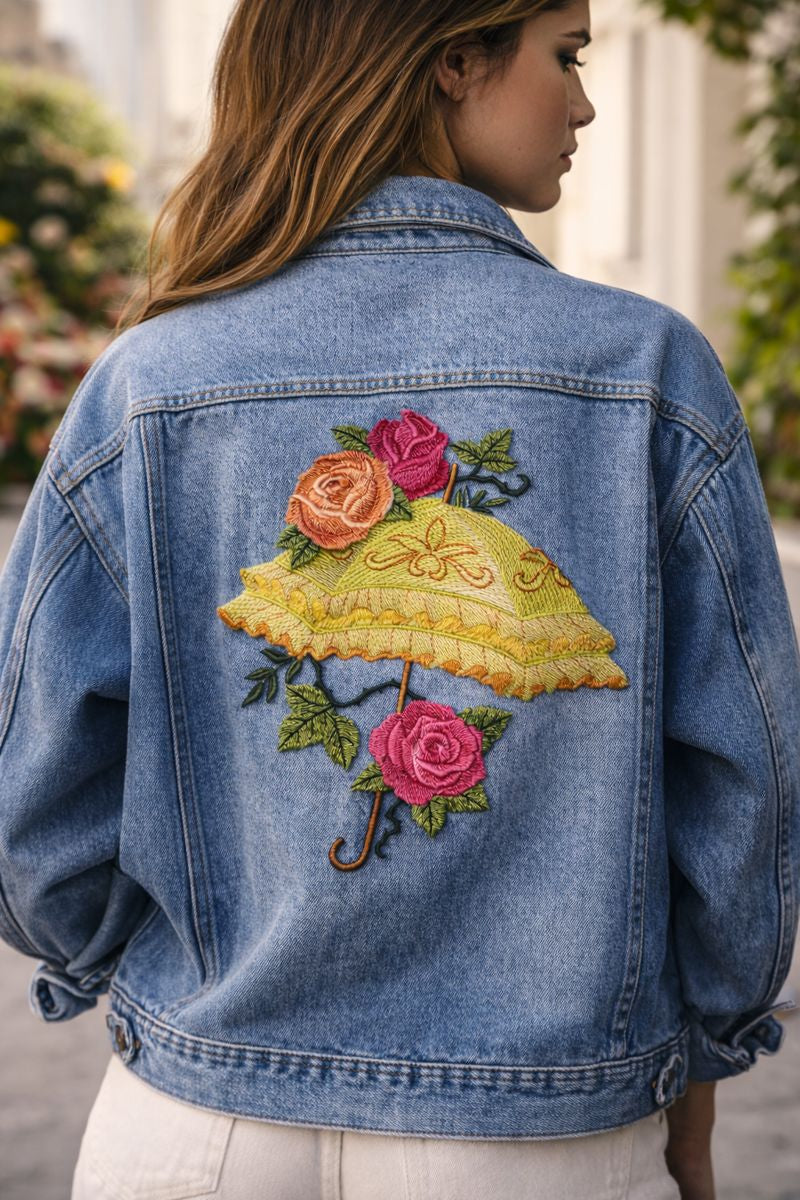 Victorian Parasol with Roses Embroidered Patch 6.47” x 7.8” – Iron On or Sew On Beyond Vision