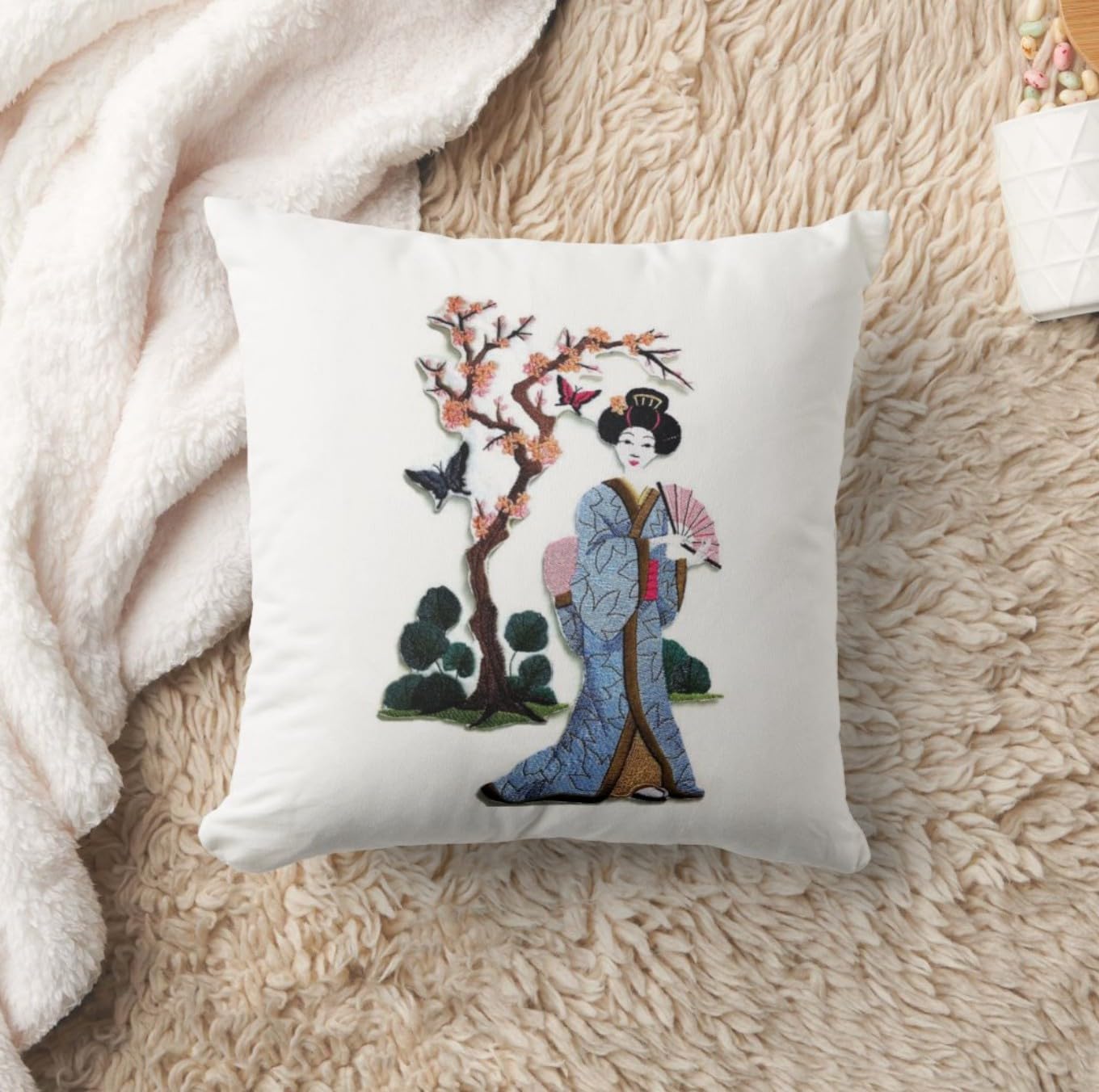 Amazing Custom Geisha Portraits [Geisha and Butterflies] [Rich Japanese Culture and Tradition] Embroidered Iron On/Sew Patch (11.5" x 6.88") [Made in USA]