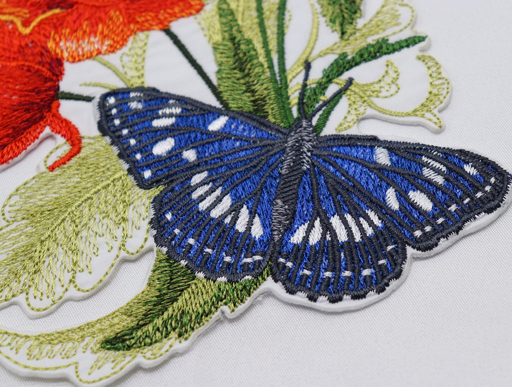BeyondVision Custom and Unique Blooms and Butterflies [Southern White Admiral Butterfly and Poppies] Embroidered Iron on/Sew Patch (6.8" x 4.86") [Made in USA]