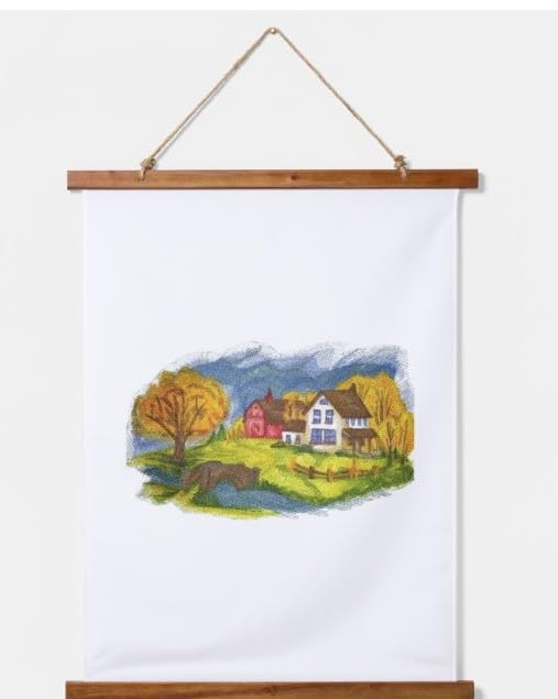 Custom and Unique Autumn Colors in The Country Scene Embroidered Iron on/Sew Patch (11.69" x 6.79") [Made in USA]