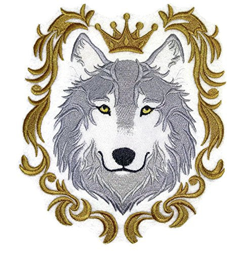 Naturaleza entretejida en hilos, asombroso reino animal [Lobo con barroco] [Personalizado y único] Parche bordado para planchar o coser [6,62" x 7,8"] [Hecho en EE. UU.]