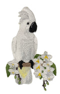 Umbrella Cockatoo & Orchids Bird (3.87" x 6.8") embroidered iron-on patch
