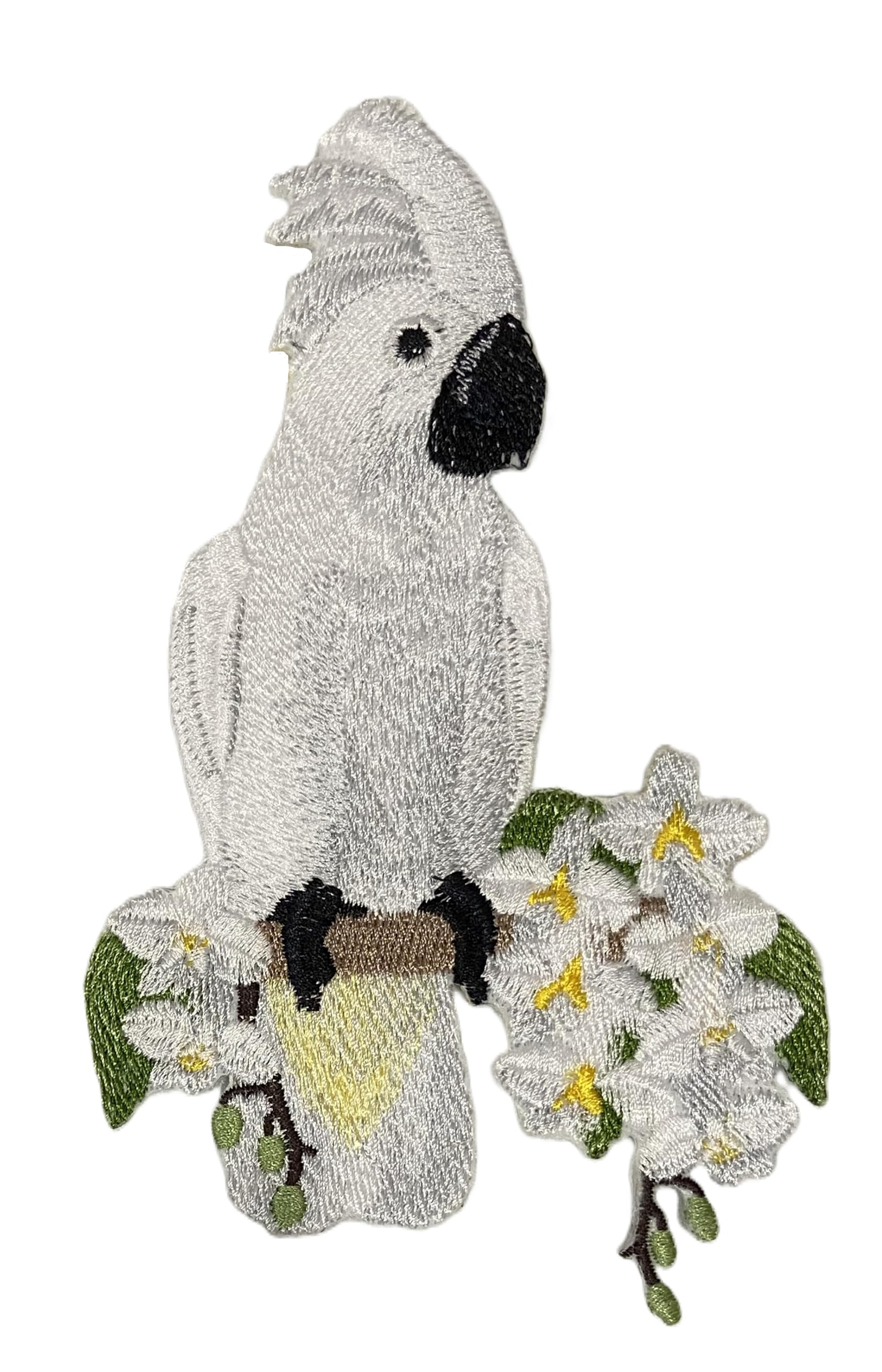 Custom Umbrella Cockatoo & Orchids Bird Embroidery Iron On/Sew Patch - Beyond Vision (3.87" x 6.8")