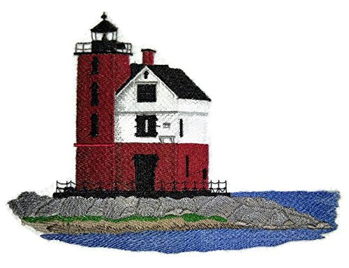 Parche bordado termoadhesivo "Capitán Veo la Luz", personalizado y único, para faro [Faro de Round Island, Michigan] [19 x 14 cm] [Hecho en EE. UU.]
