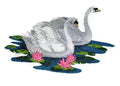 Swimming Swan Pair (5" x 7") embroidered iron-on patch